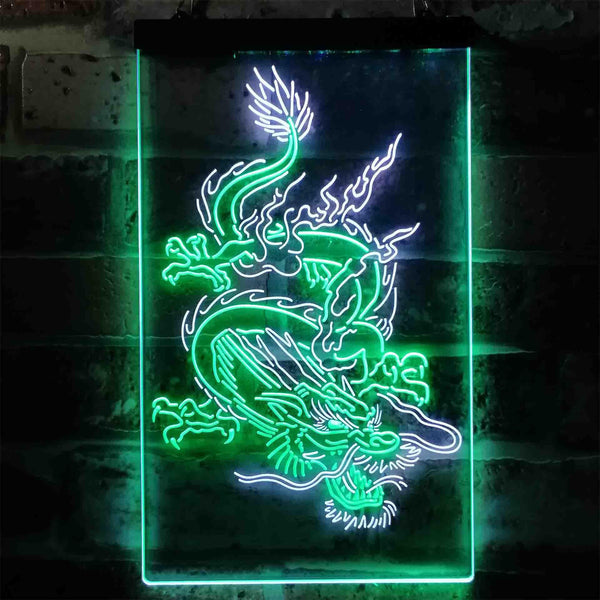 ADVPRO Chinese Dragon Man Cave Garage Tattoo  Dual Color LED Neon Sign st6-i3780 - White & Green