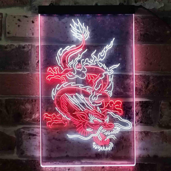 ADVPRO Chinese Dragon Man Cave Garage Tattoo  Dual Color LED Neon Sign st6-i3780 - White & Red