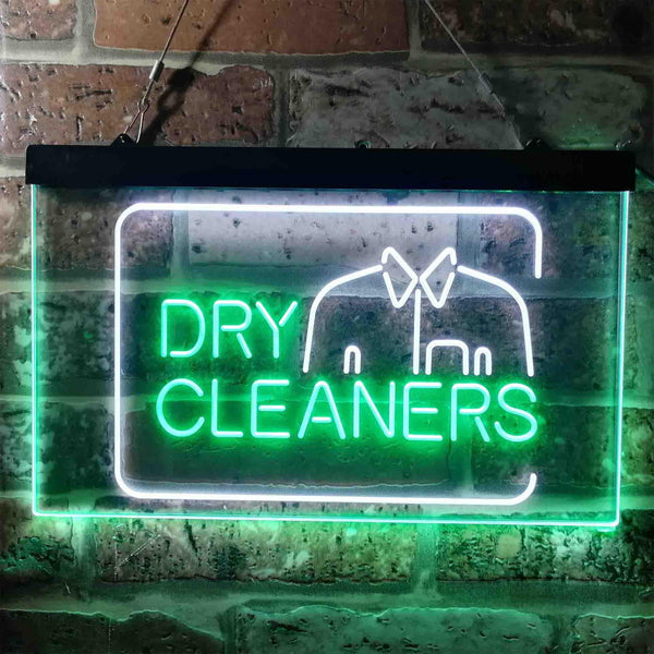 ADVPRO Dry Cleaners Shirt Dual Color LED Neon Sign st6-i3783 - White & Green