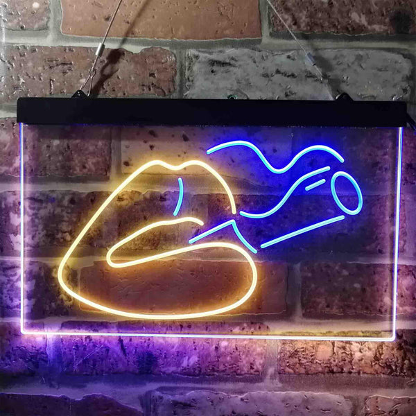 ADVPRO Smoking Lips Bad Bitch Dual Color LED Neon Sign st6-i3788 - Blue & Yellow
