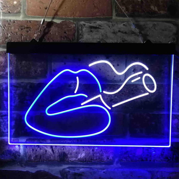 ADVPRO Smoking Lips Bad Bitch Dual Color LED Neon Sign st6-i3788 - White & Blue