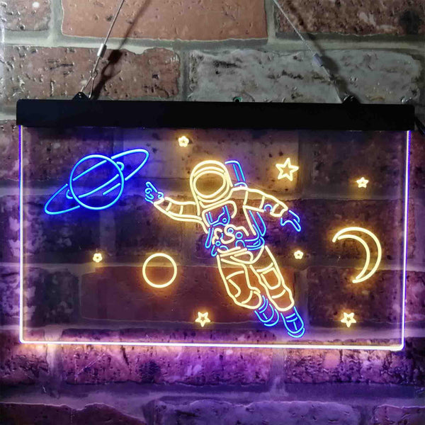 ADVPRO Astronaut Planets Stars Space Moon Dual Color LED Neon Sign st6-i3790 - Blue & Yellow