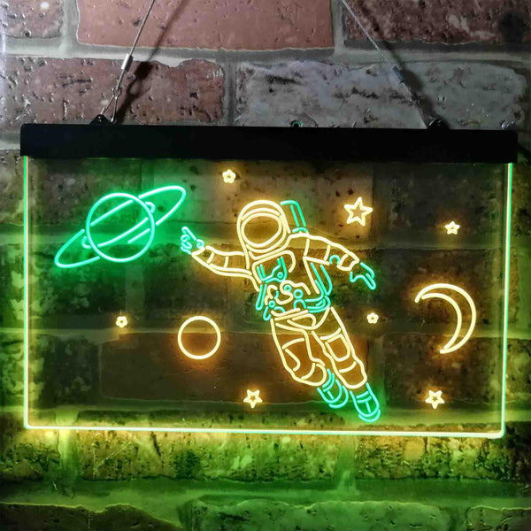 ADVPRO Astronaut Planets Stars Space Moon Dual Color LED Neon Sign st6-i3790 - Green & Yellow