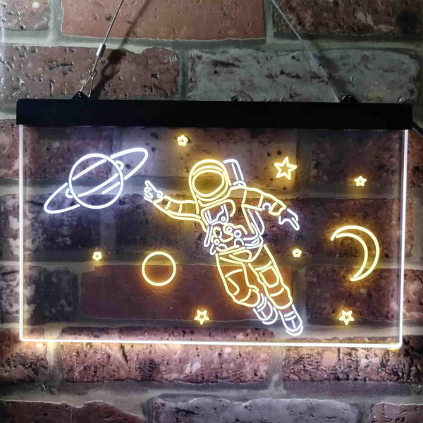 ADVPRO Astronaut Planets Stars Space Moon Dual Color LED Neon Sign st6-i3790 - White & Yellow