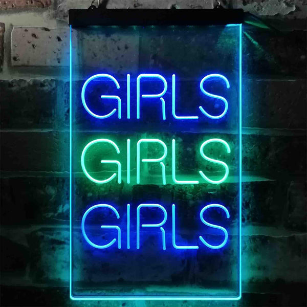 ADVPRO Girls Girls Girls Garage Man Cave Gift  Dual Color LED Neon Sign st6-i3792 - Green & Blue