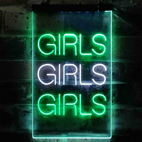 ADVPRO Girls Girls Girls Garage Man Cave Gift  Dual Color LED Neon Sign st6-i3792 - White & Green