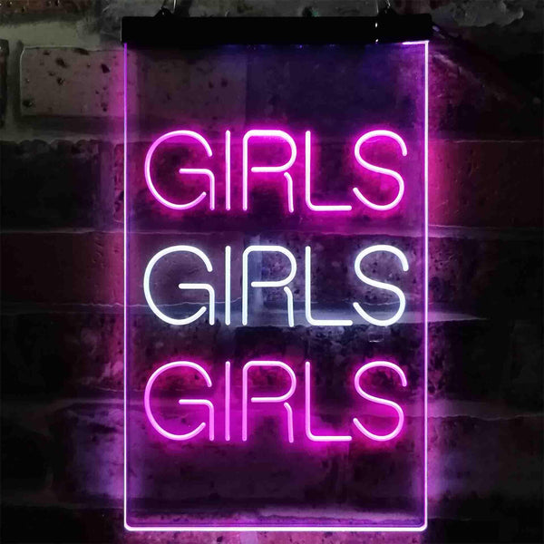 ADVPRO Girls Girls Girls Garage Man Cave Gift  Dual Color LED Neon Sign st6-i3792 - White & Purple
