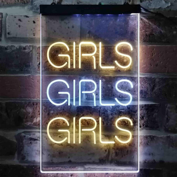 ADVPRO Girls Girls Girls Garage Man Cave Gift  Dual Color LED Neon Sign st6-i3792 - White & Yellow