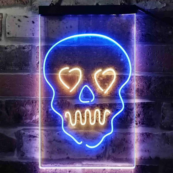 ADVPRO Skull Head Heart Eyes Man Cave Game Room  Dual Color LED Neon Sign st6-i3795 - Blue & Yellow