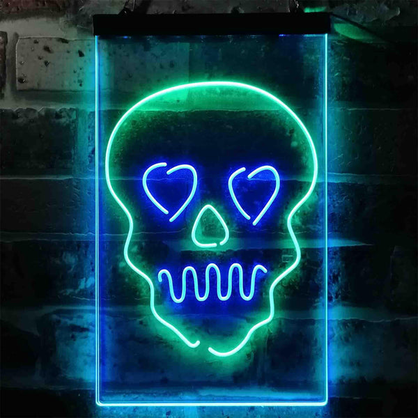 ADVPRO Skull Head Heart Eyes Man Cave Game Room  Dual Color LED Neon Sign st6-i3795 - Green & Blue