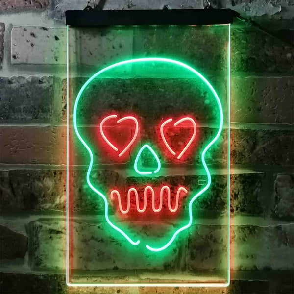 ADVPRO Skull Head Heart Eyes Man Cave Game Room  Dual Color LED Neon Sign st6-i3795 - Green & Red