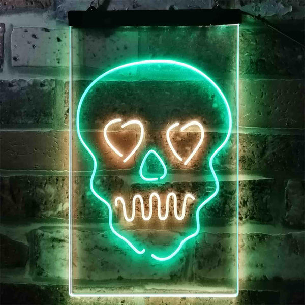 ADVPRO Skull Head Heart Eyes Man Cave Game Room  Dual Color LED Neon Sign st6-i3795 - Green & Yellow
