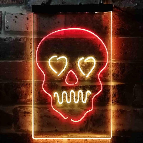 ADVPRO Skull Head Heart Eyes Man Cave Game Room  Dual Color LED Neon Sign st6-i3795 - Red & Yellow