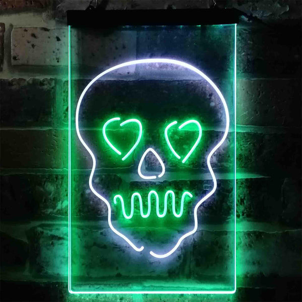 ADVPRO Skull Head Heart Eyes Man Cave Game Room  Dual Color LED Neon Sign st6-i3795 - White & Green