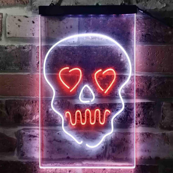 ADVPRO Skull Head Heart Eyes Man Cave Game Room  Dual Color LED Neon Sign st6-i3795 - White & Orange