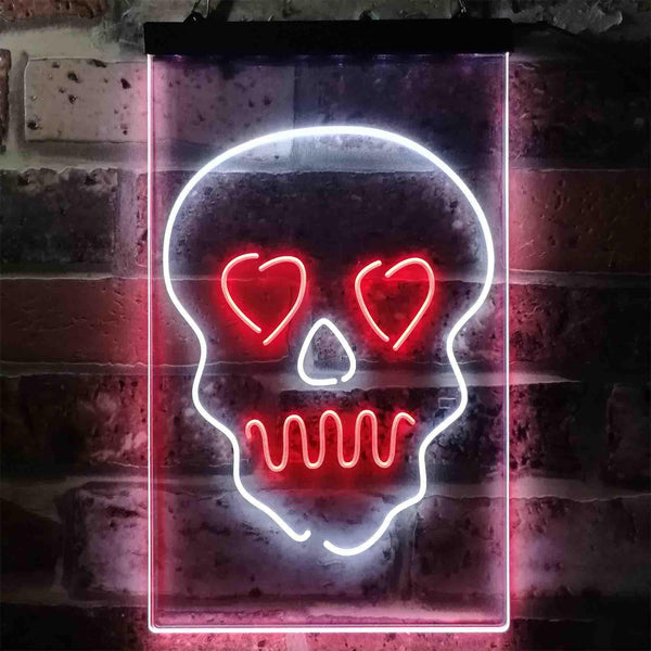 ADVPRO Skull Head Heart Eyes Man Cave Game Room  Dual Color LED Neon Sign st6-i3795 - White & Red