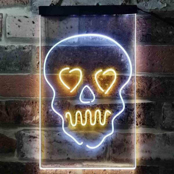 ADVPRO Skull Head Heart Eyes Man Cave Game Room  Dual Color LED Neon Sign st6-i3795 - White & Yellow