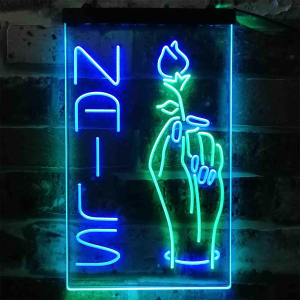 ADVPRO Nail Hand Hold Flowers Beauty Salon  Dual Color LED Neon Sign st6-i3796 - Green & Blue
