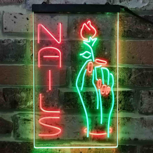 ADVPRO Nail Hand Hold Flowers Beauty Salon  Dual Color LED Neon Sign st6-i3796 - Green & Red