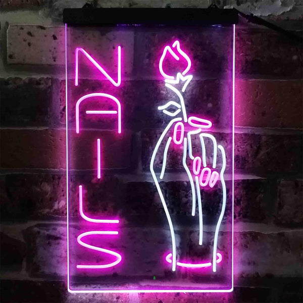 ADVPRO Nail Hand Hold Flowers Beauty Salon  Dual Color LED Neon Sign st6-i3796 - White & Purple