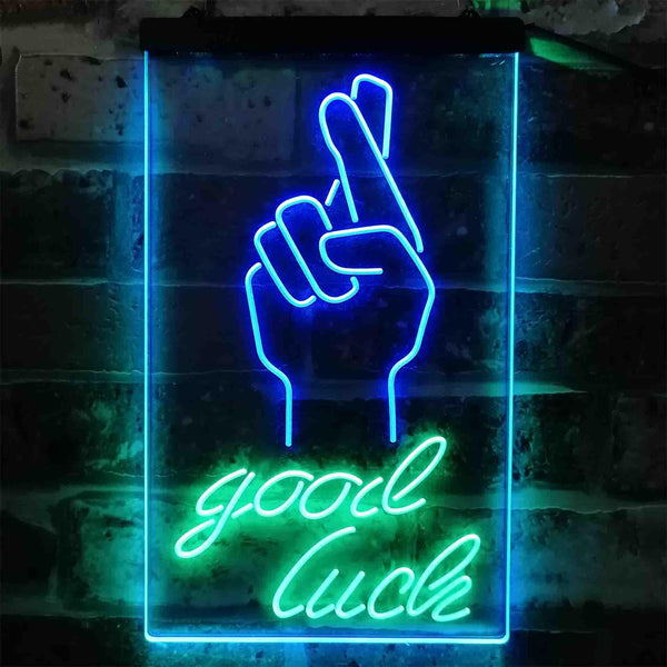 ADVPRO Good Luck Hand  Dual Color LED Neon Sign st6-i3798 - Green & Blue