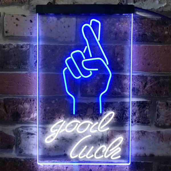 ADVPRO Good Luck Hand  Dual Color LED Neon Sign st6-i3798 - White & Blue