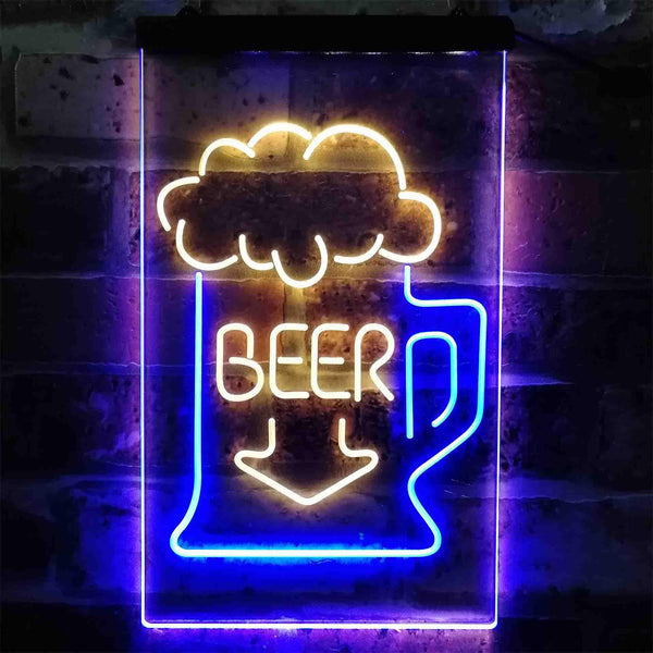 ADVPRO Full Beer Mug Arrow Down  Dual Color LED Neon Sign st6-i3801 - Blue & Yellow