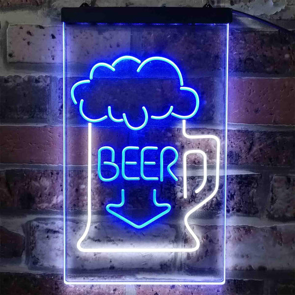 ADVPRO Full Beer Mug Arrow Down  Dual Color LED Neon Sign st6-i3801 - White & Blue