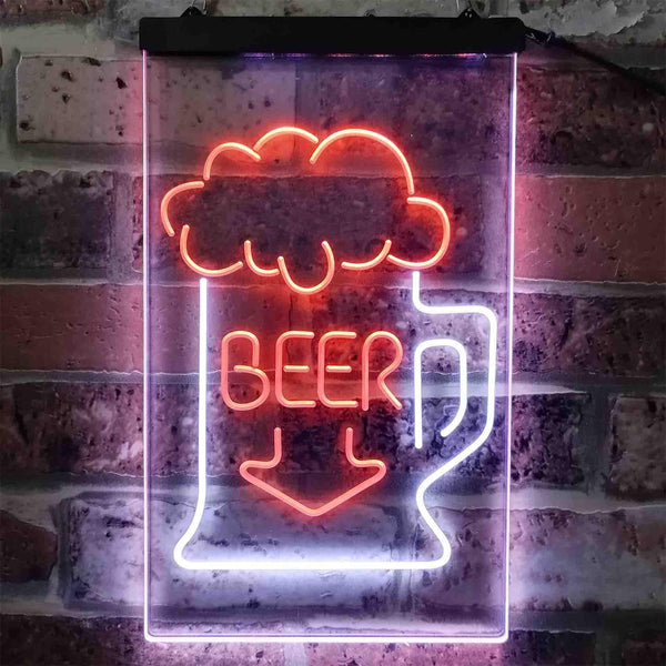 ADVPRO Full Beer Mug Arrow Down  Dual Color LED Neon Sign st6-i3801 - White & Orange