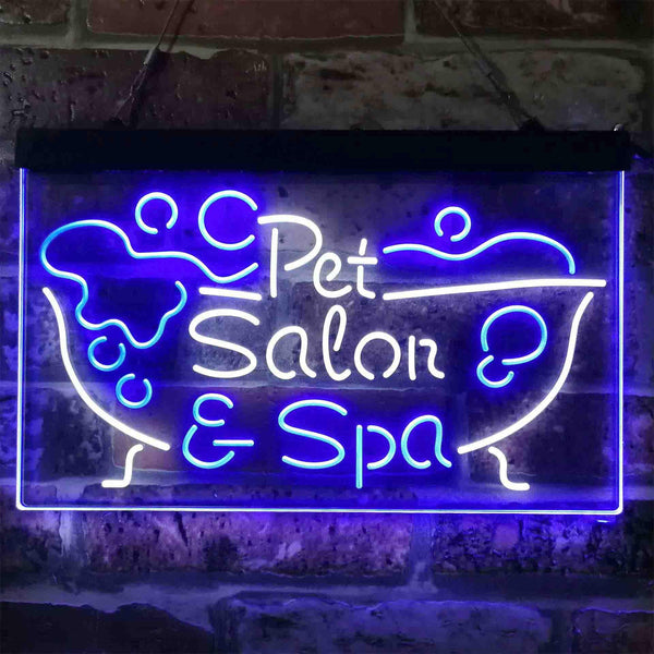 ADVPRO Pet Salon Spa Dog Cat Grooming Dual Color LED Neon Sign st6-i3814 - White & Blue