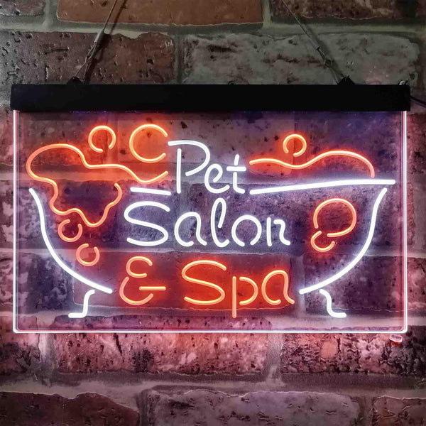 ADVPRO Pet Salon Spa Dog Cat Grooming Dual Color LED Neon Sign st6-i3814 - White & Orange
