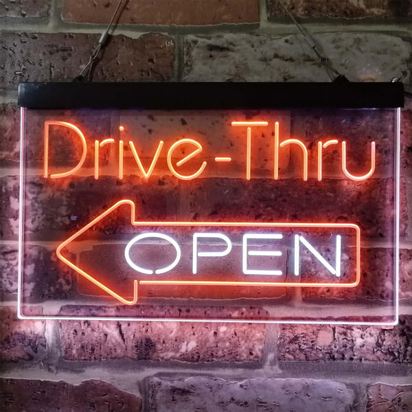 ADVPRO Drive Thru Open Arrow Left Dual Color LED Neon Sign st6-i3827 - White & Orange