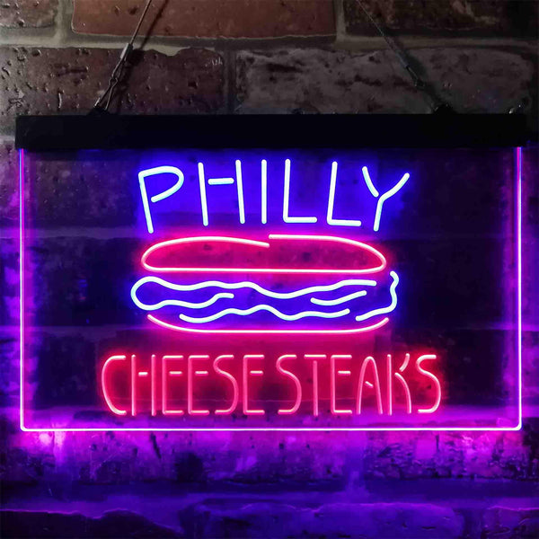 ADVPRO Philly Cheese Steaks Cafe Dual Color LED Neon Sign st6-i3850 - Blue & Red