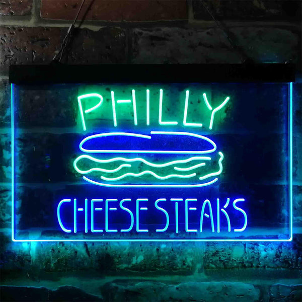 ADVPRO Philly Cheese Steaks Cafe Dual Color LED Neon Sign st6-i3850 - Green & Blue