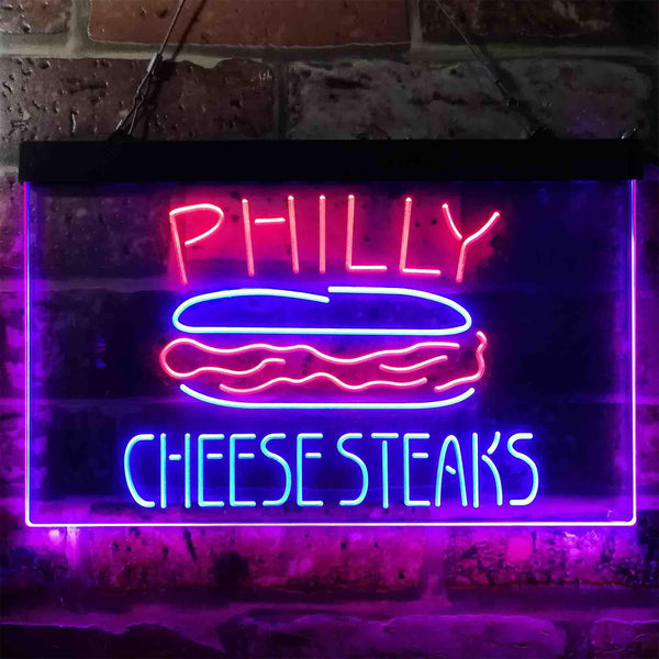 ADVPRO Philly Cheese Steaks Cafe Dual Color LED Neon Sign st6-i3850 - Red & Blue