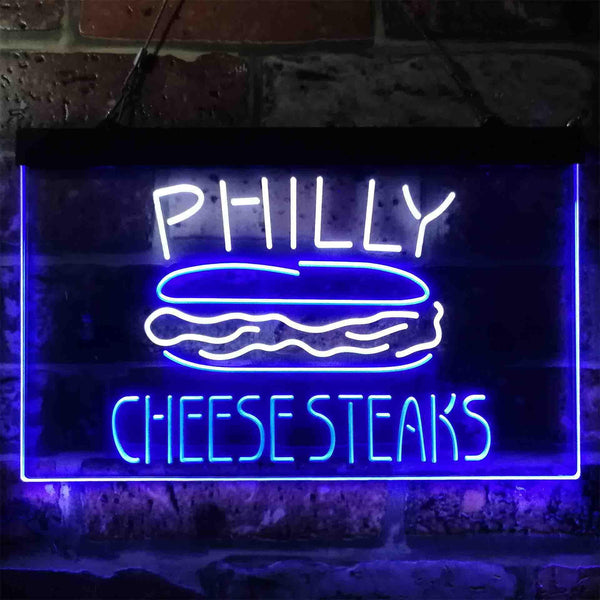 ADVPRO Philly Cheese Steaks Cafe Dual Color LED Neon Sign st6-i3850 - White & Blue