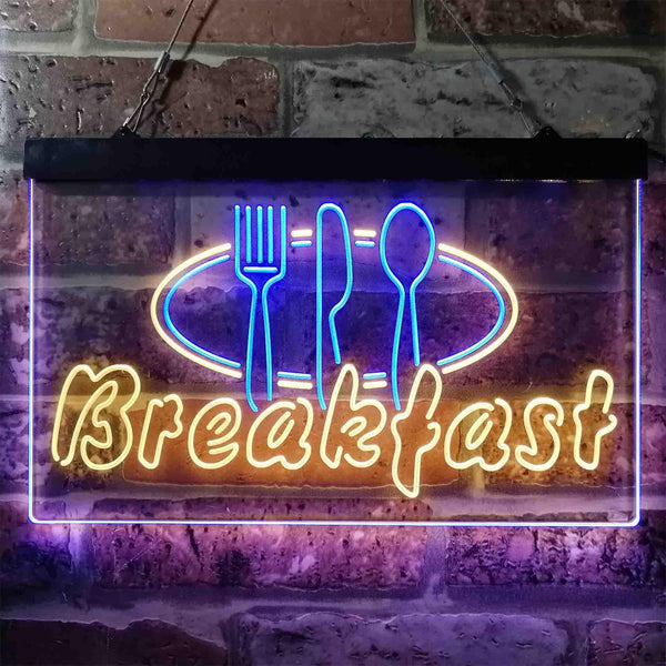 ADVPRO Breakfast Fork Knife Spoon Cafe Dual Color LED Neon Sign st6-i3866 - Blue & Yellow
