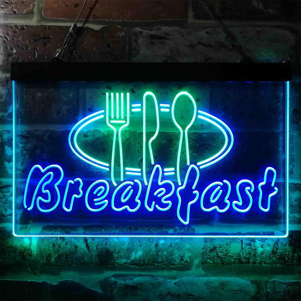 ADVPRO Breakfast Fork Knife Spoon Cafe Dual Color LED Neon Sign st6-i3866 - Green & Blue