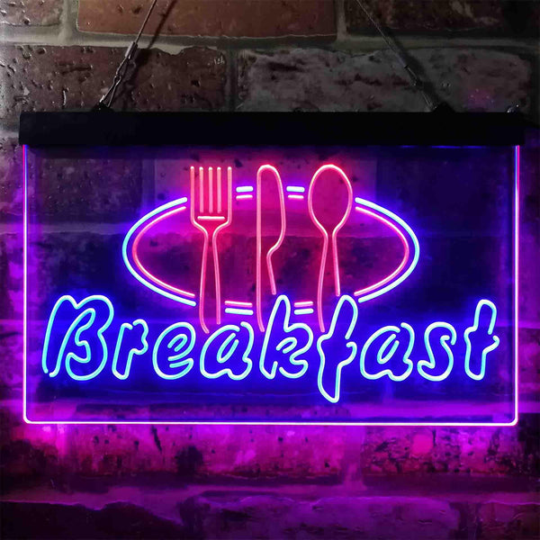 ADVPRO Breakfast Fork Knife Spoon Cafe Dual Color LED Neon Sign st6-i3866 - Red & Blue
