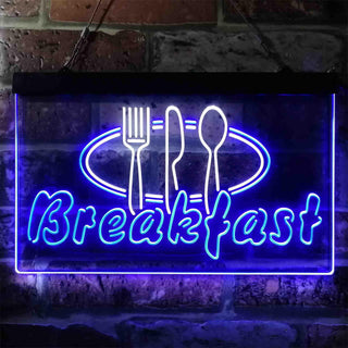 ADVPRO Breakfast Fork Knife Spoon Cafe Dual Color LED Neon Sign st6-i3866 - White & Blue
