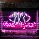 ADVPRO Breakfast Fork Knife Spoon Cafe Dual Color LED Neon Sign st6-i3866 - White & Purple