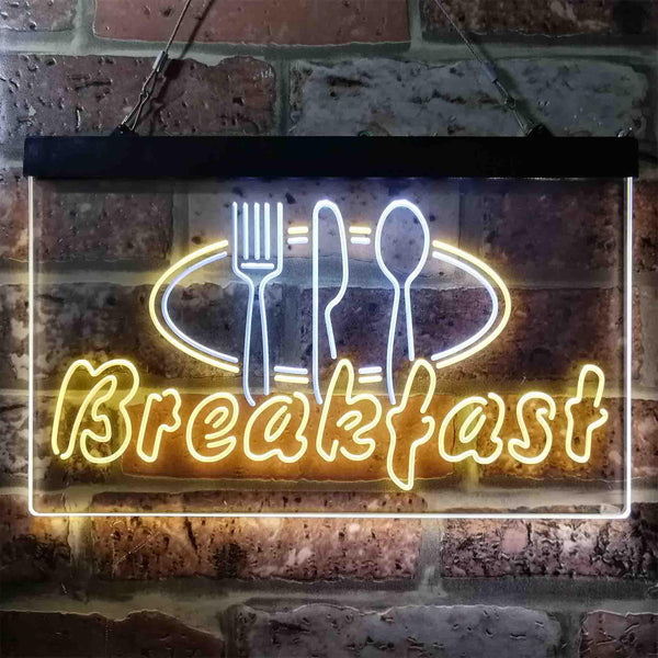 ADVPRO Breakfast Fork Knife Spoon Cafe Dual Color LED Neon Sign st6-i3866 - White & Yellow