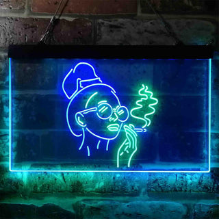 ADVPRO Smoking Woman Bad Bitch Cave Shed Room Dual Color LED Neon Sign st6-i3869 - Green & Blue