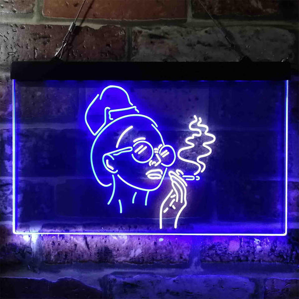 ADVPRO Smoking Woman Bad Bitch Cave Shed Room Dual Color LED Neon Sign st6-i3869 - White & Blue