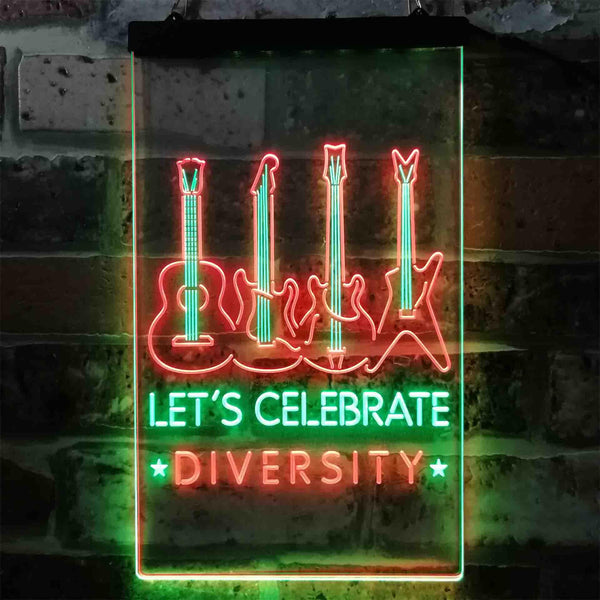 ADVPRO Lets Celebrate Diversity Guitar Room  Dual Color LED Neon Sign st6-i3874 - Green & Red