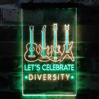 ADVPRO Lets Celebrate Diversity Guitar Room  Dual Color LED Neon Sign st6-i3874 - Green & Yellow