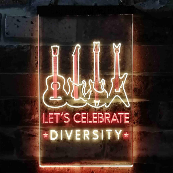ADVPRO Lets Celebrate Diversity Guitar Room  Dual Color LED Neon Sign st6-i3874 - Red & Yellow
