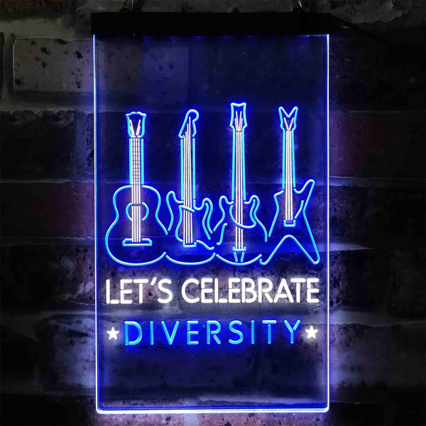 ADVPRO Lets Celebrate Diversity Guitar Room  Dual Color LED Neon Sign st6-i3874 - White & Blue