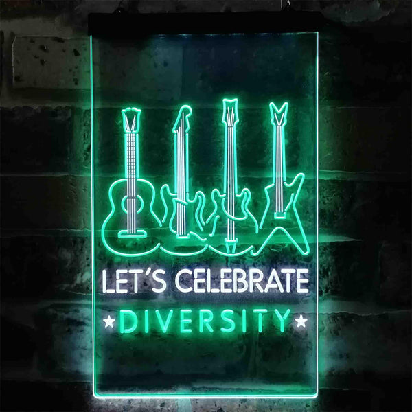 ADVPRO Lets Celebrate Diversity Guitar Room  Dual Color LED Neon Sign st6-i3874 - White & Green