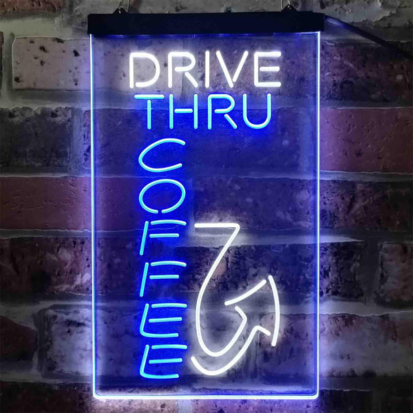 ADVPRO Drive Thru Coffee  Dual Color LED Neon Sign st6-i3878 - White & Blue